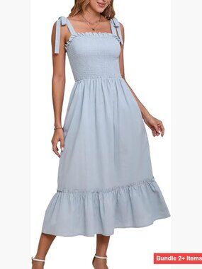 Square Neck Ruffle Maxi Dress A-Line Spaghetti Strap Cotton Linen Summer Boho